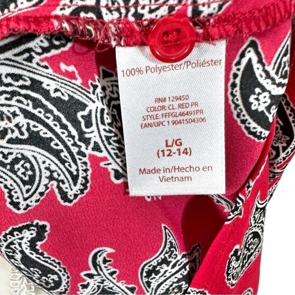 🌸Faded Glory- Red Paisley V Neck Tunic- Adj. Sleeve- Size 12-14 Large - Picture 8 of 10